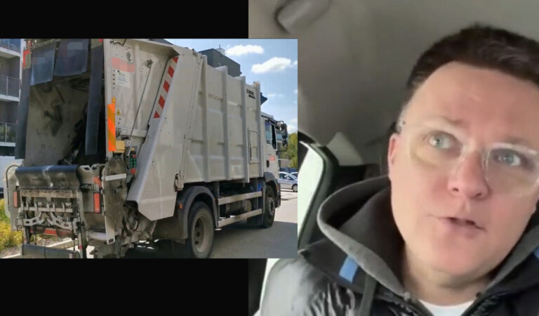 Przerażony Szymon Hołownia wpadł w panikę na widok śmieciarki [VIDEO]